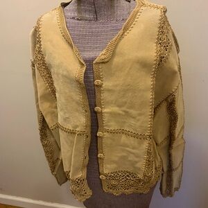 Beige Crochet Trim Cardigan